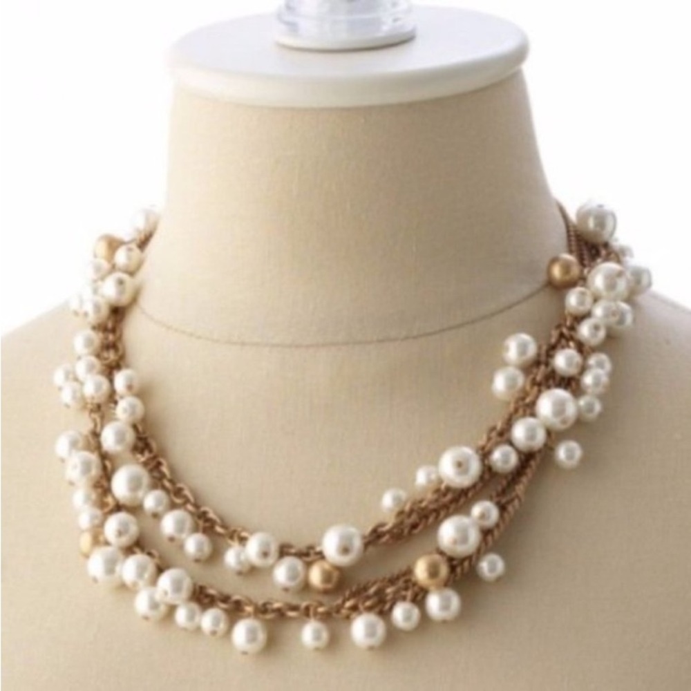 Stella & Dot Retired "Gabrielle" 36' Pearl Drop Gold Tone Necklace Jackie O insp